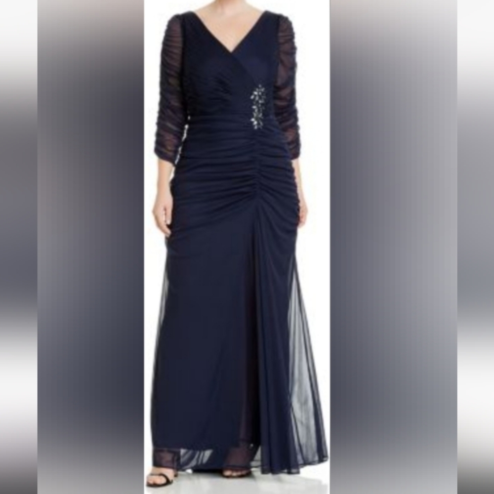 Adrianna Papell Blue Trumpet Maxi Skirt with Ruched Slit